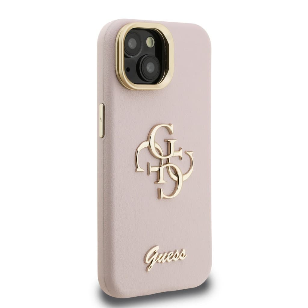 Zadní kryt Guess PU Grained 4G Logo Stand Camera Frame pro iPhone 15 Pink - náhled 4