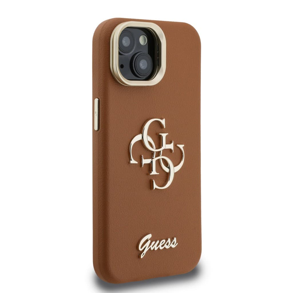 Zadní kryt Guess PU Grained 4G Logo Stand Camera Frame pro iPhone 14 Brown - náhled 4