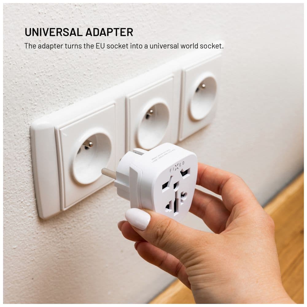 Adaptér FIXED EU Adapter 2 pro zapojení UK, US, AUS nabíječek do EU zásuvek, bílý - náhled 4