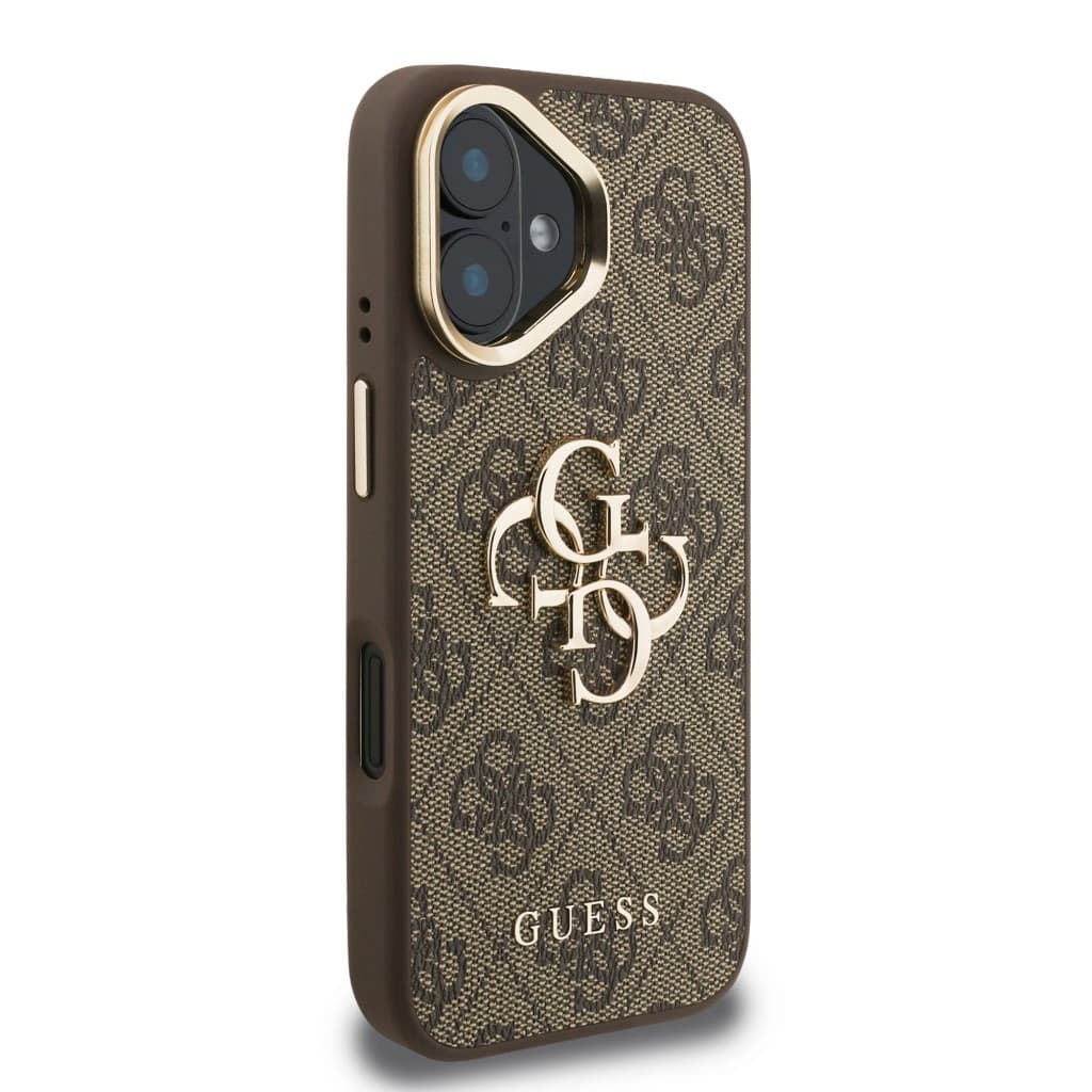 Zadní kryt Guess PU 4G Metal Logo Stand Camera Frame pro iPhone 16 Brown - náhled 4