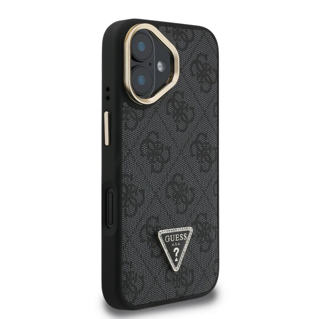 Zadní kryt Guess PU 4G Strass Triangle Logo Stand Camera Frame MagSafe pro iPhone 16 Black - náhled 4
