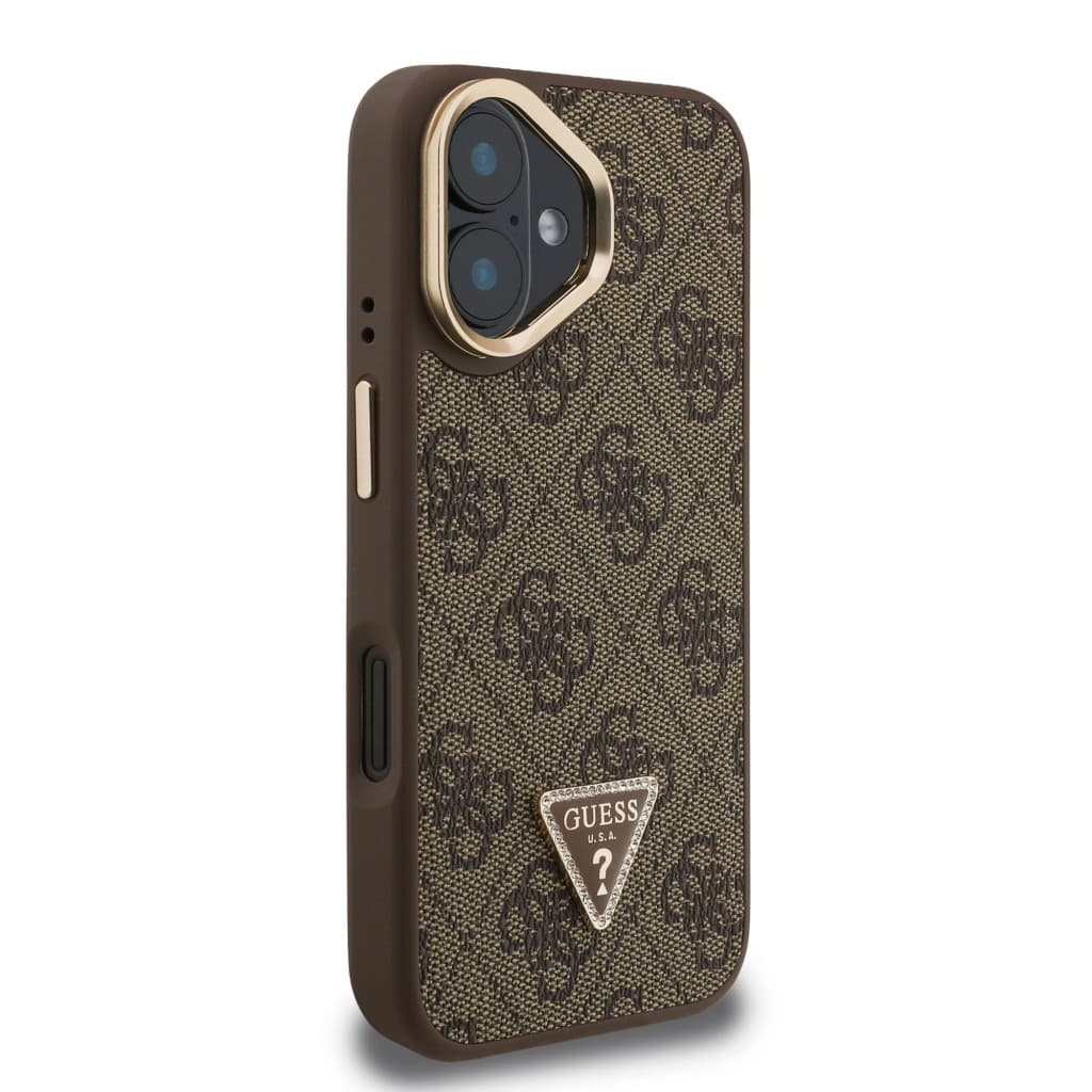 Zadní kryt Guess PU 4G Strass Triangle Logo Stand Camera Frame MagSafe pro iPhone 16 Brown - náhled 4