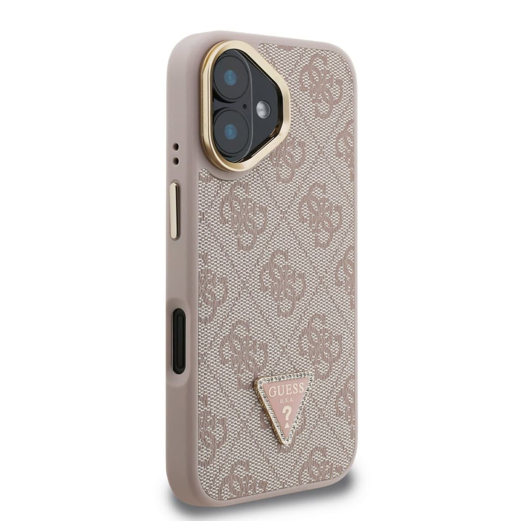 Zadní kryt Guess PU 4G Strass Triangle Logo Stand Camera Frame MagSafe pro iPhone 16 Pink - náhled 4