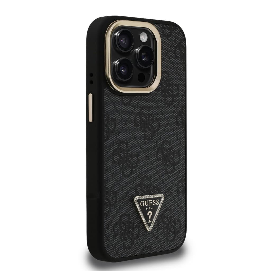 Zadní kryt Guess PU 4G Strass Triangle Logo Stand Camera Frame MagSafe pro iPhone 15 Pro Max Black - náhled 4