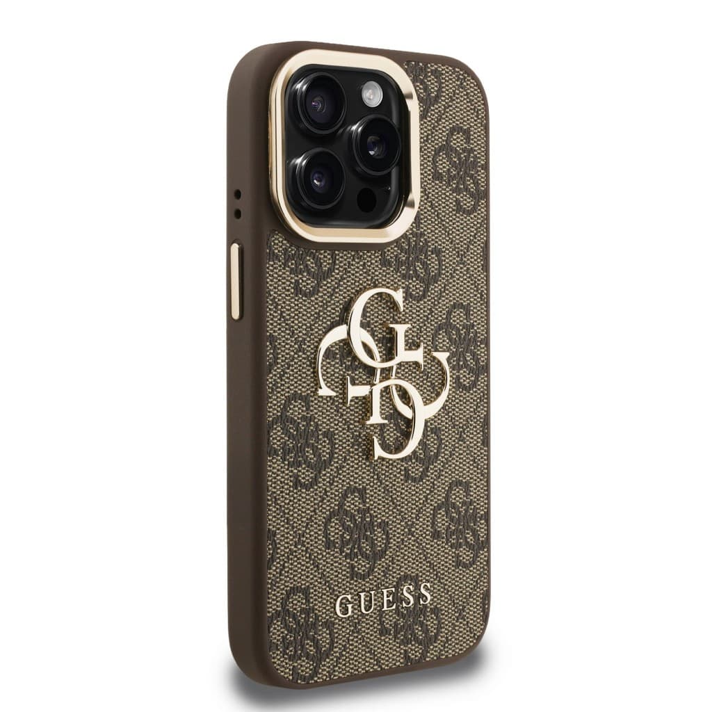 Zadní kryt Guess PU 4G Metal Logo Stand Camera Frame pro iPhone 15 Pro Brown - náhled 4