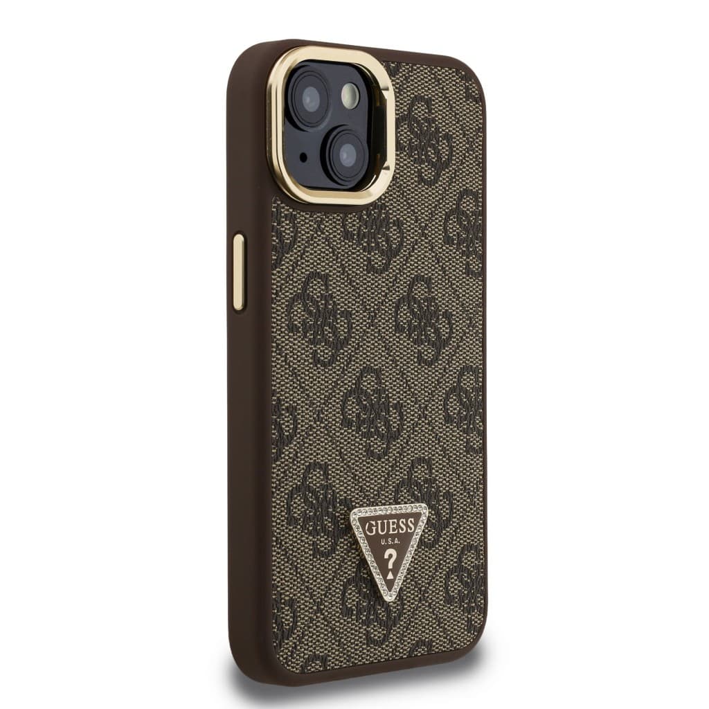 Zadní kryt Guess PU 4G Strass Triangle Logo Stand Camera Frame MagSafe pro iPhone 14 Brown - náhled 4