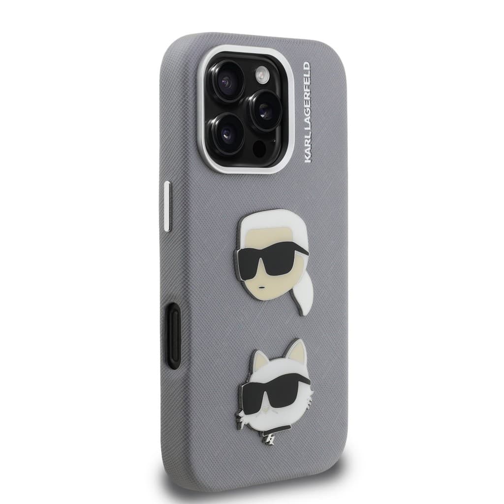 Zadní kryt Karl Lagerfeld Grained PU K&amp;CH Heads pro iPhone 16 Pro Grey - náhled 4