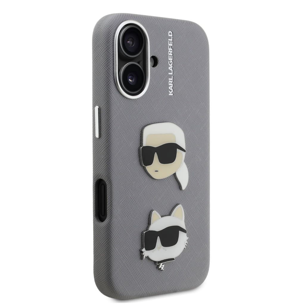 Zadní kryt Karl Lagerfeld Grained PU K&amp;CH Heads pro iPhone 16 Grey - náhled 4