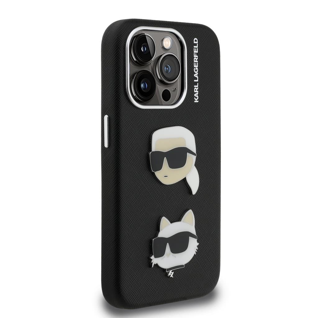 Zadní kryt Karl Lagerfeld Grained PU K&amp;CH Heads pro iPhone 15 Pro Black - náhled 4