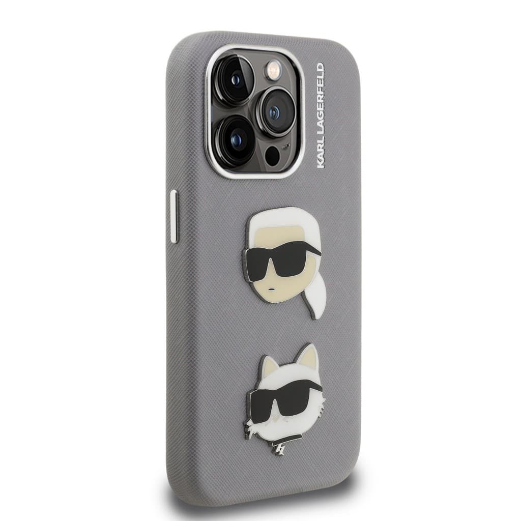 Zadní kryt Karl Lagerfeld Grained PU K&amp;CH Heads pro iPhone 15 Pro Grey - náhled 4