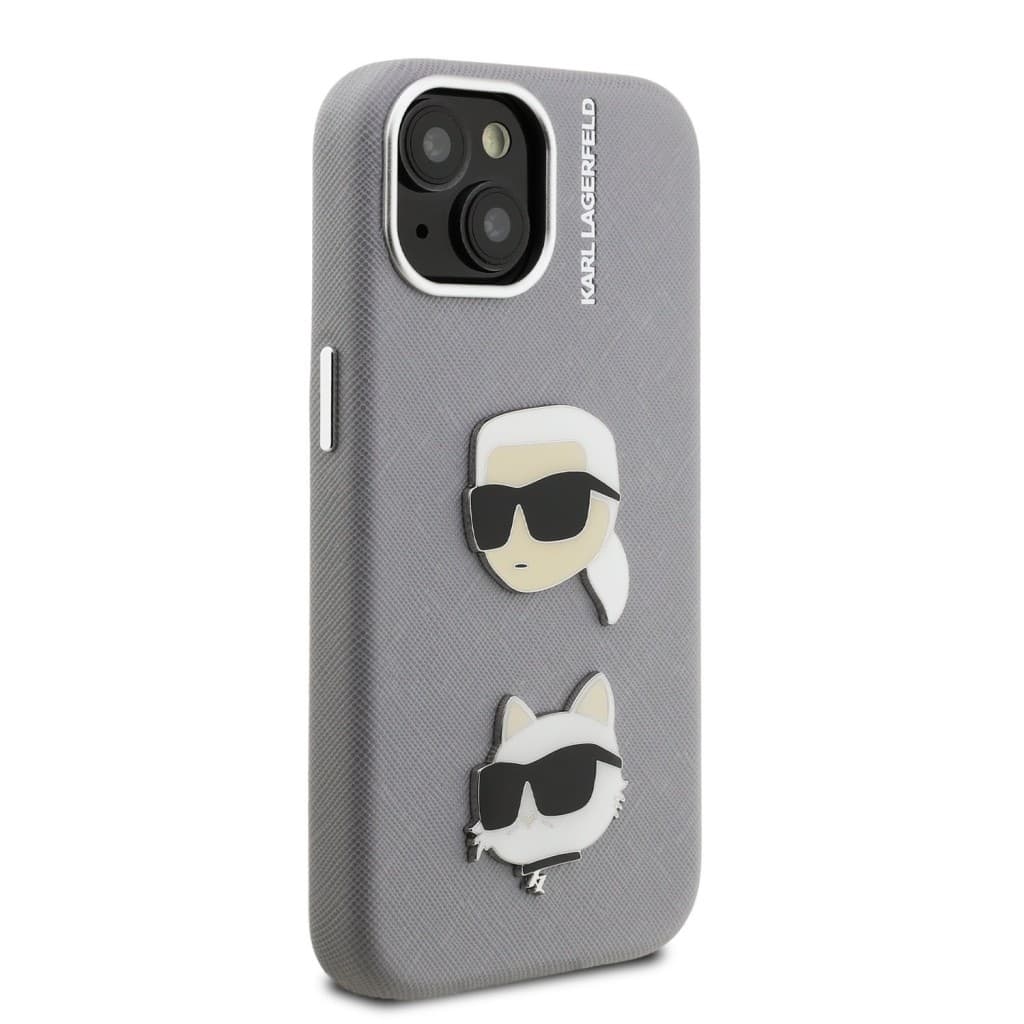 Zadní kryt Karl Lagerfeld Grained PU K&amp;CH Heads pro iPhone 15 Grey - náhled 4