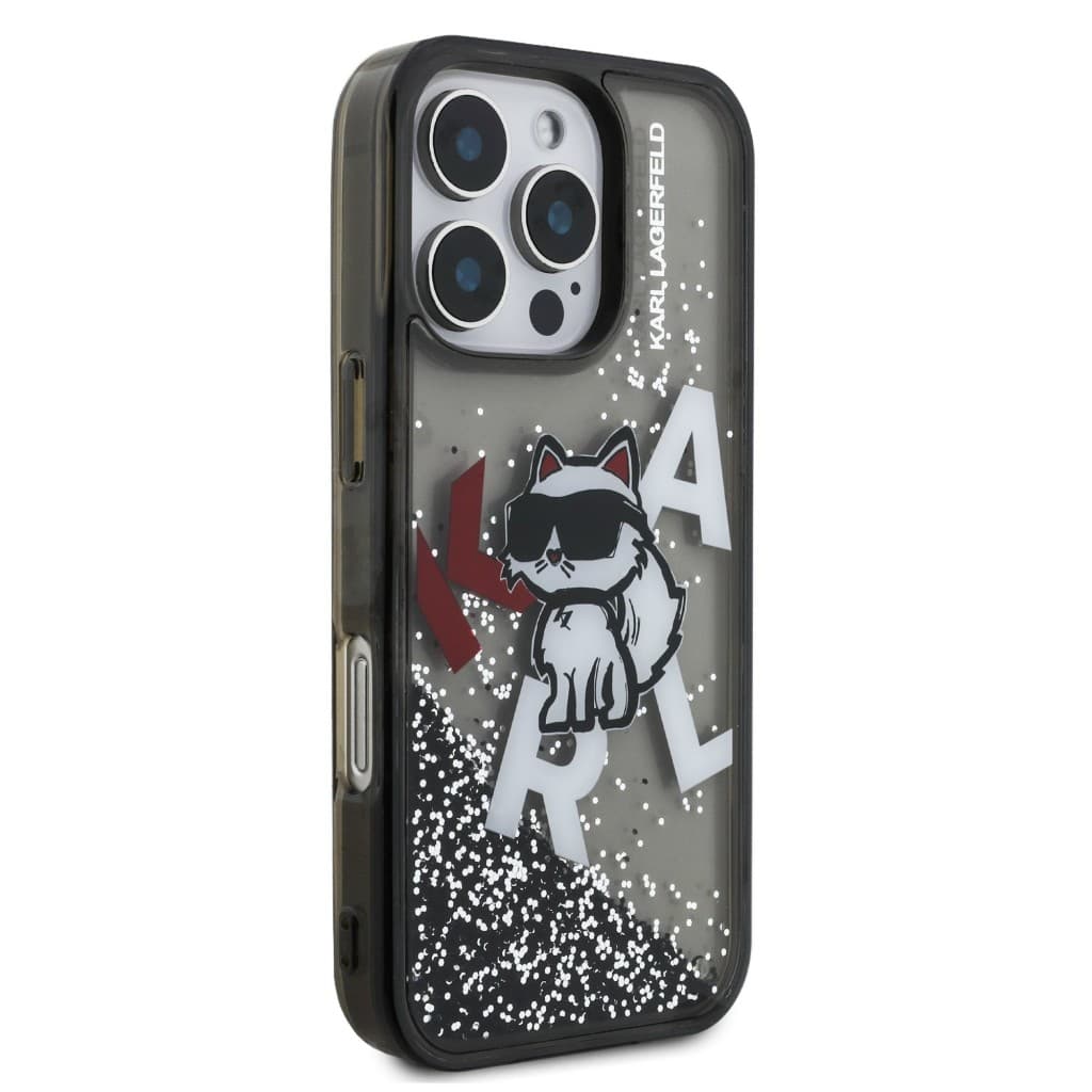 Zadní kryt Karl Lagerfeld Liquid Glitter Scattered Choupette pro iPhone 16 Pro Max Black - náhled 4