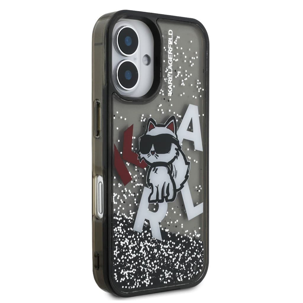 Zadní kryt Karl Lagerfeld Liquid Glitter Scattered Choupette pro iPhone 16 Black - náhled 4