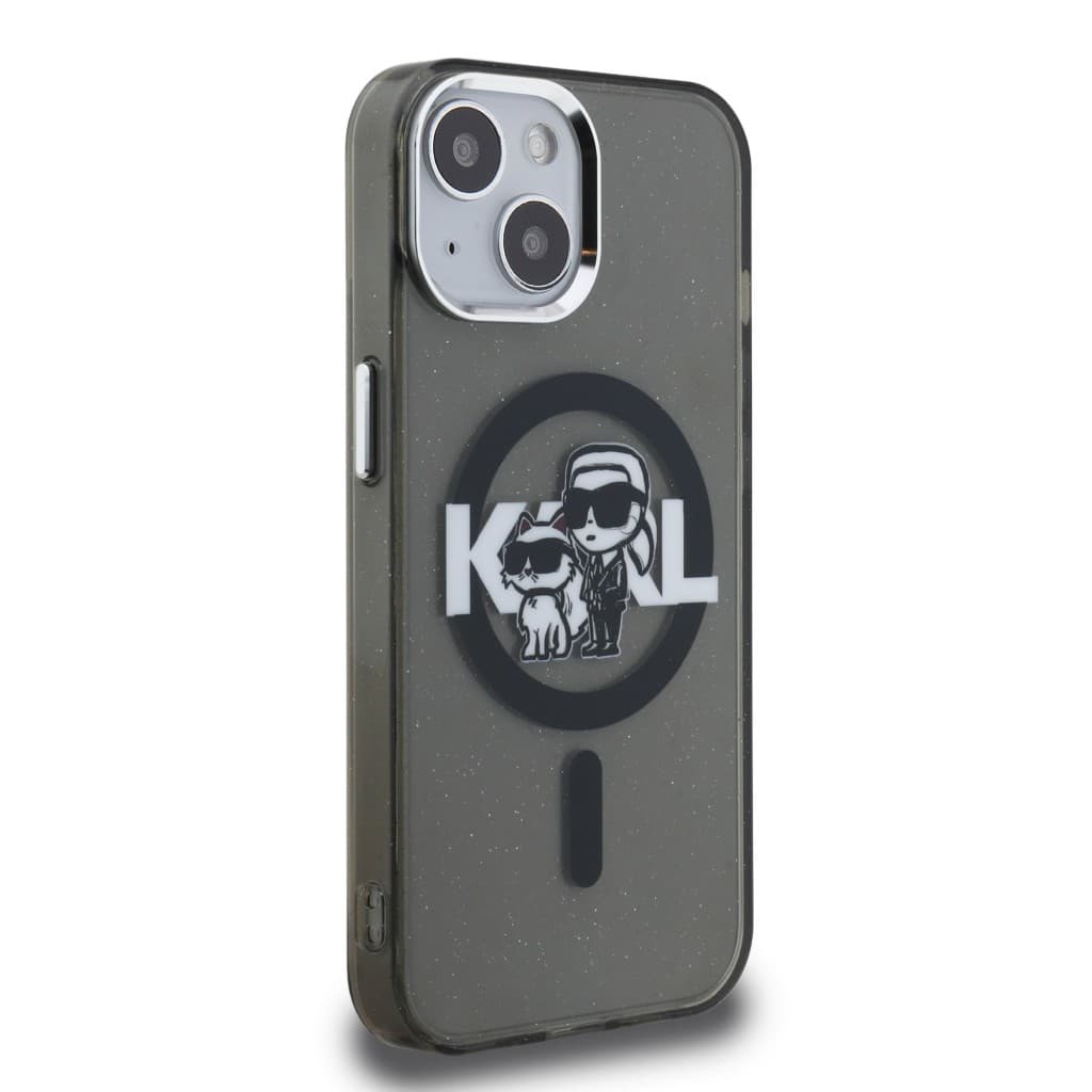 Zadní kryt Karl Lagerfeld IML Glitter Karl and Choupette Sketch MagSafe pro iPhone 15 Black - náhled 4