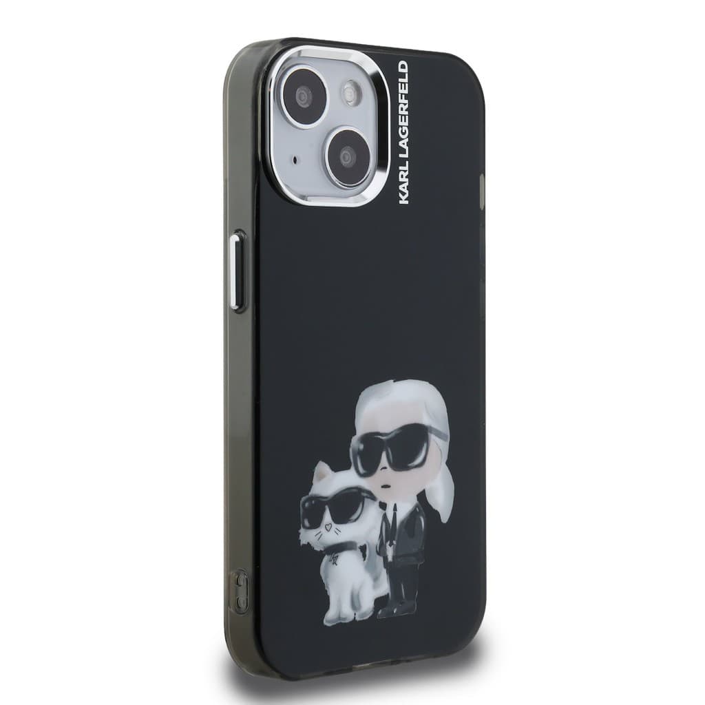 Zadní kryt Karl Lagerfeld IML Aquarelle Karl and Choupette pro iPhone 15 Black - náhled 4