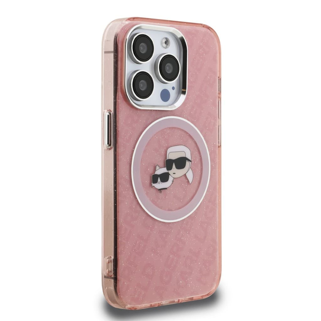 Zadní kryt Karl Lagerfeld IML K&amp;CH Heads Repeated Logo MagSafe pro iPhone 15 Pro Pink - náhled 4