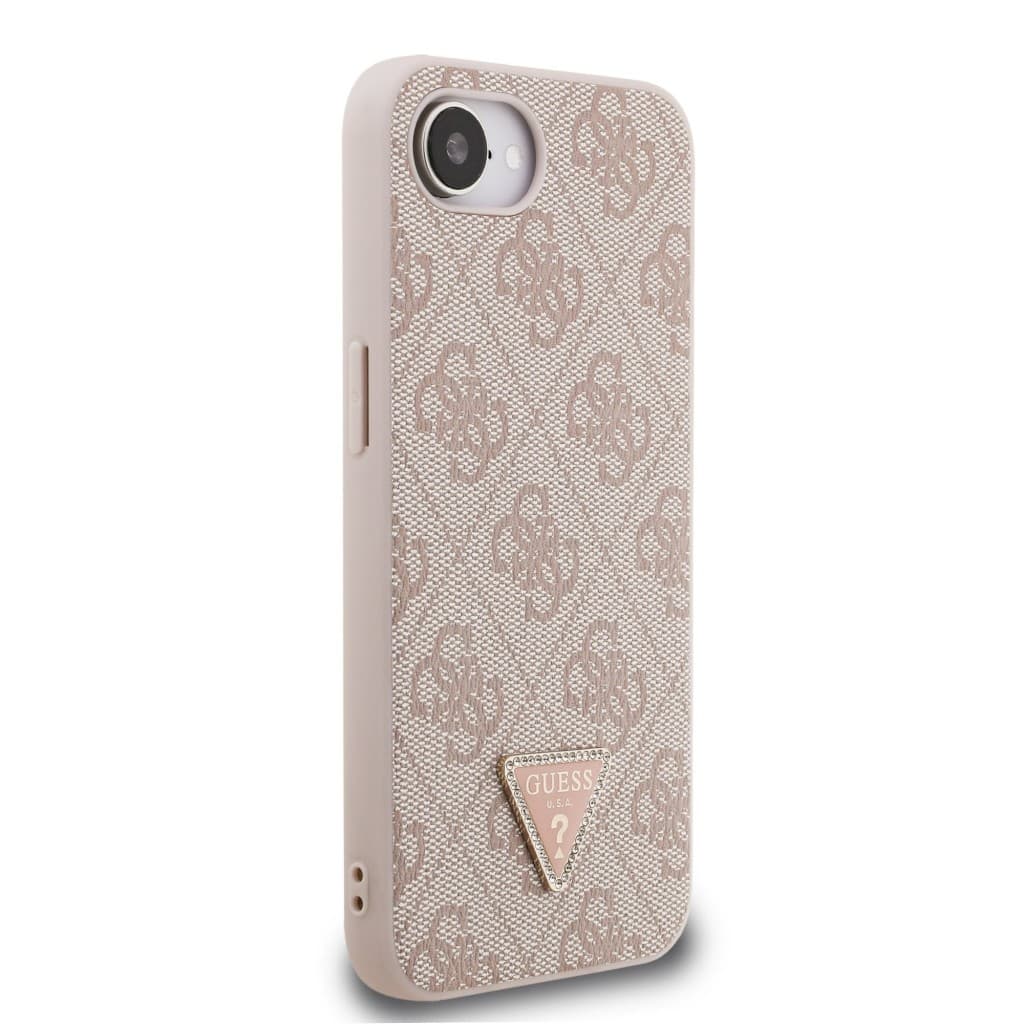 Zadní kryt Guess PU 4G Strass Triangle Metal Logo pro iPhone 16e Pink - náhled 4