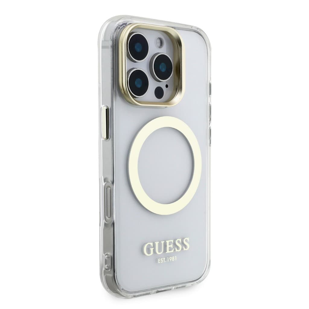 Zadní kryt Guess IML Gold Outline Stand Camera Frame MagSafe pro iPhone 16 Pro Max Transparent - náhled 4