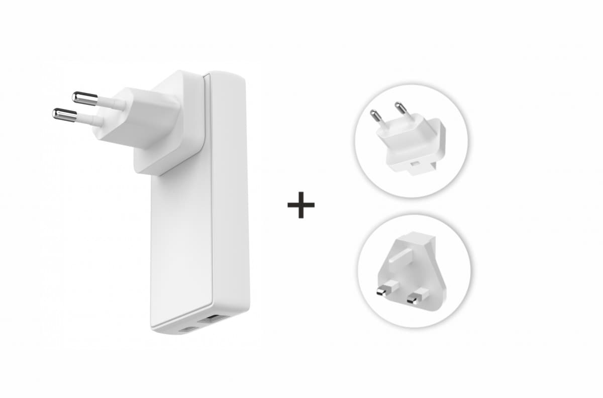 Adaptér Swissten GAN USB-C + USB-A 65W výměnné vidlice (us, eu, uk) bílý - náhled 4