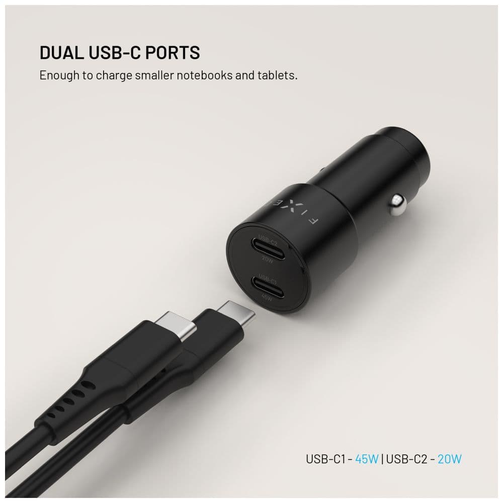 Adaptér do auta FIXED s 2xUSB-C výstupem, podpora PD 3.0, 65W, černý - náhled 4
