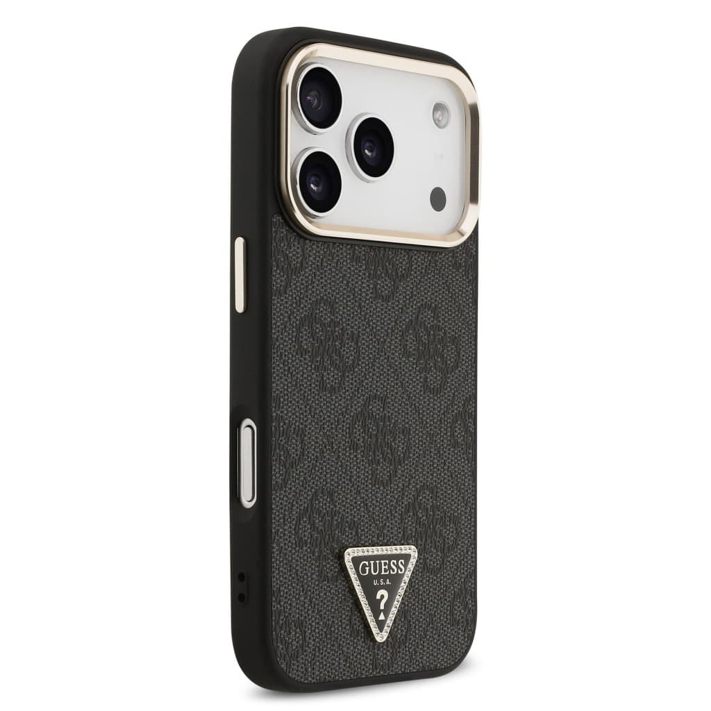 Zadní kryt Guess PU Leather 4G Triangle Logo Gold Frame MagSafe pro iPhone 17 Pro Black - náhled 4