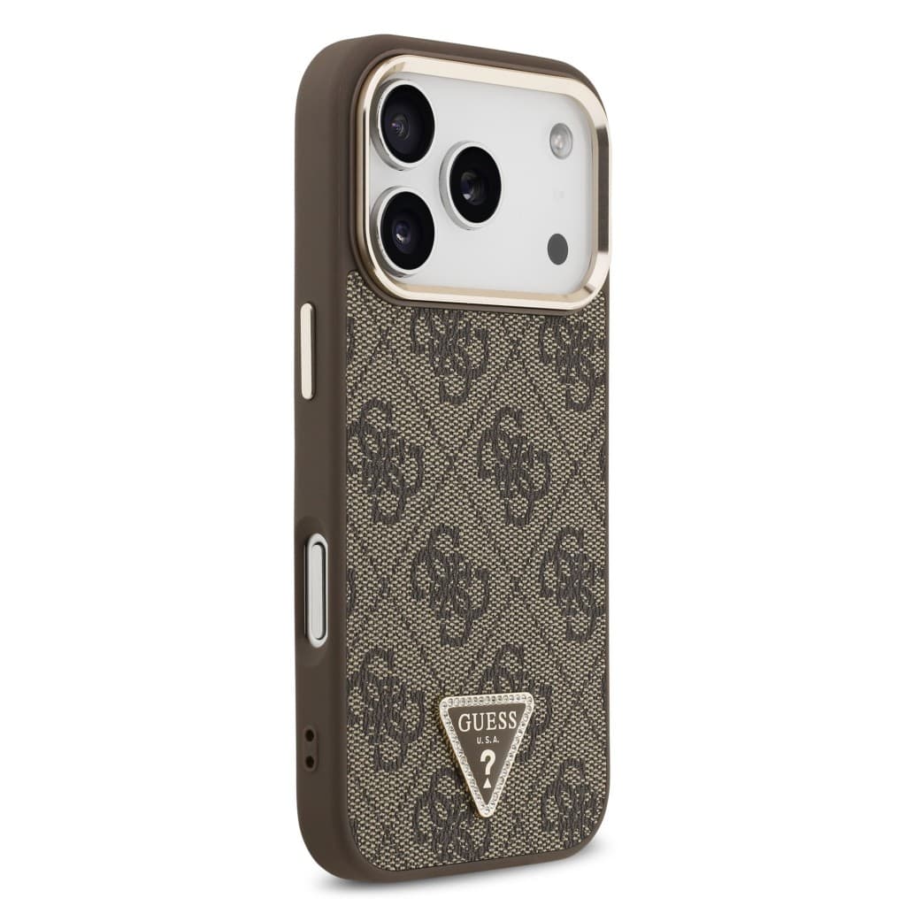 Zadní kryt Guess PU Leather 4G Triangle Logo Gold Frame MagSafe pro iPhone 17 Pro Brown - náhled 4