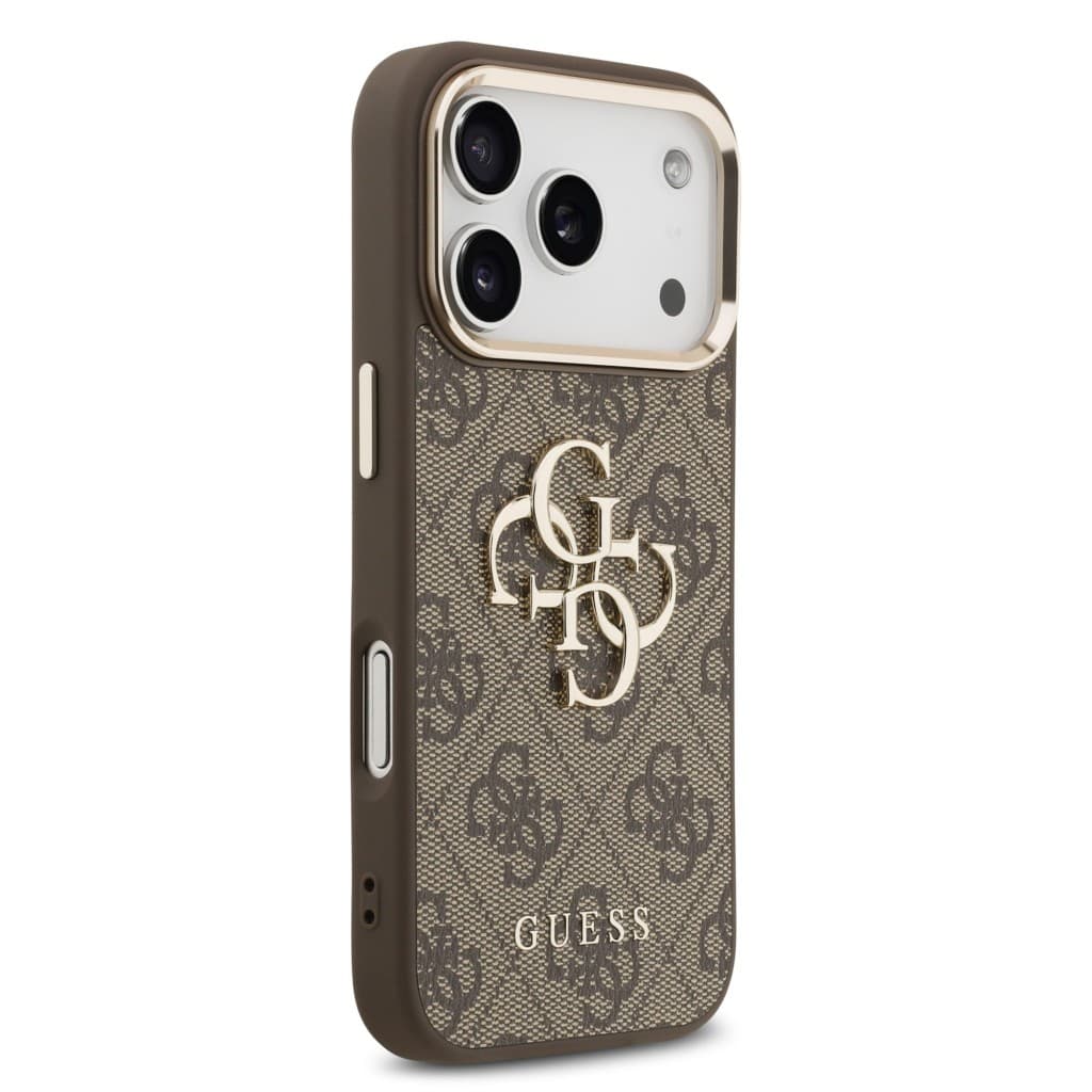 Zadní kryt Guess PU Leather 4G Metal Logo Gold Frame MagSafe pro iPhone 17 Pro Brown - náhled 4