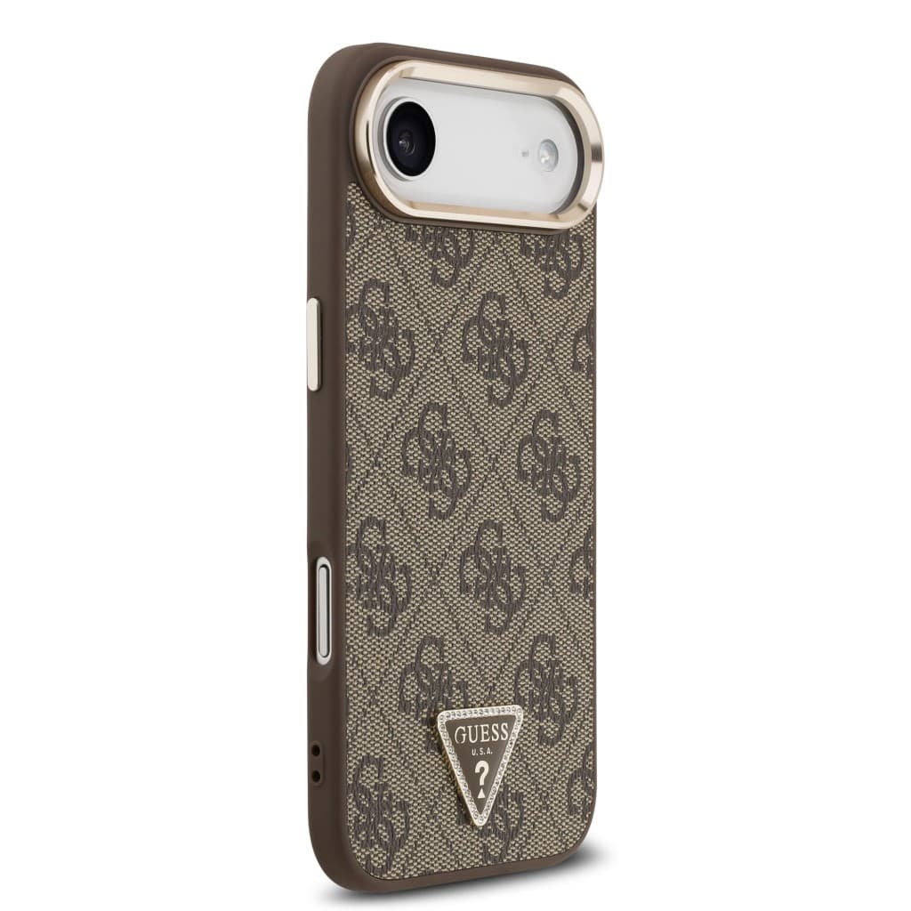 Zadní kryt Guess PU Leather 4G Triangle Logo Gold Frame MagSafe pro iPhone 17 Air Brown - náhled 4