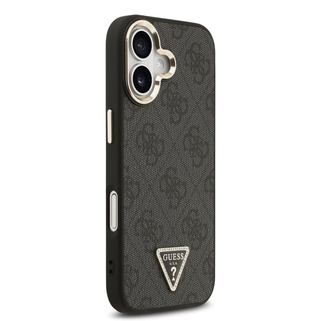 Zadní kryt Guess PU Leather 4G Triangle Logo Gold Frame MagSafe pro iPhone 17 Black - náhled 4