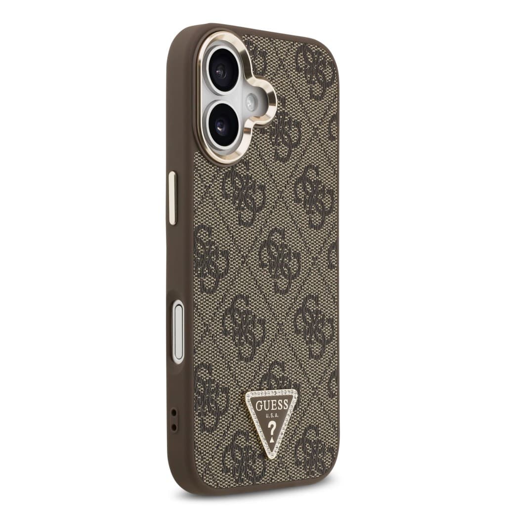 Zadní kryt Guess PU Leather 4G Triangle Logo Gold Frame MagSafe pro iPhone 17 Brown - náhled 4