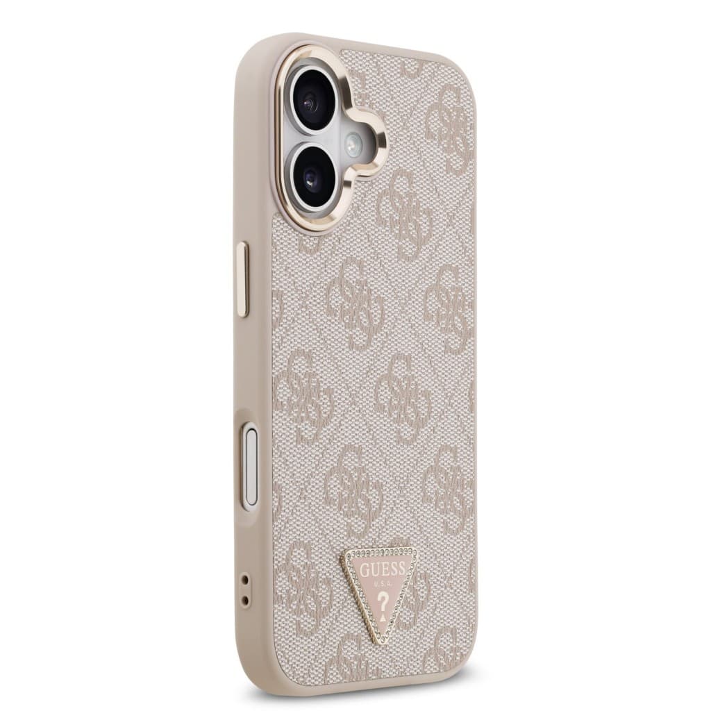 Zadní kryt Guess PU Leather 4G Triangle Logo Gold Frame MagSafe pro iPhone 17 Pink - náhled 4