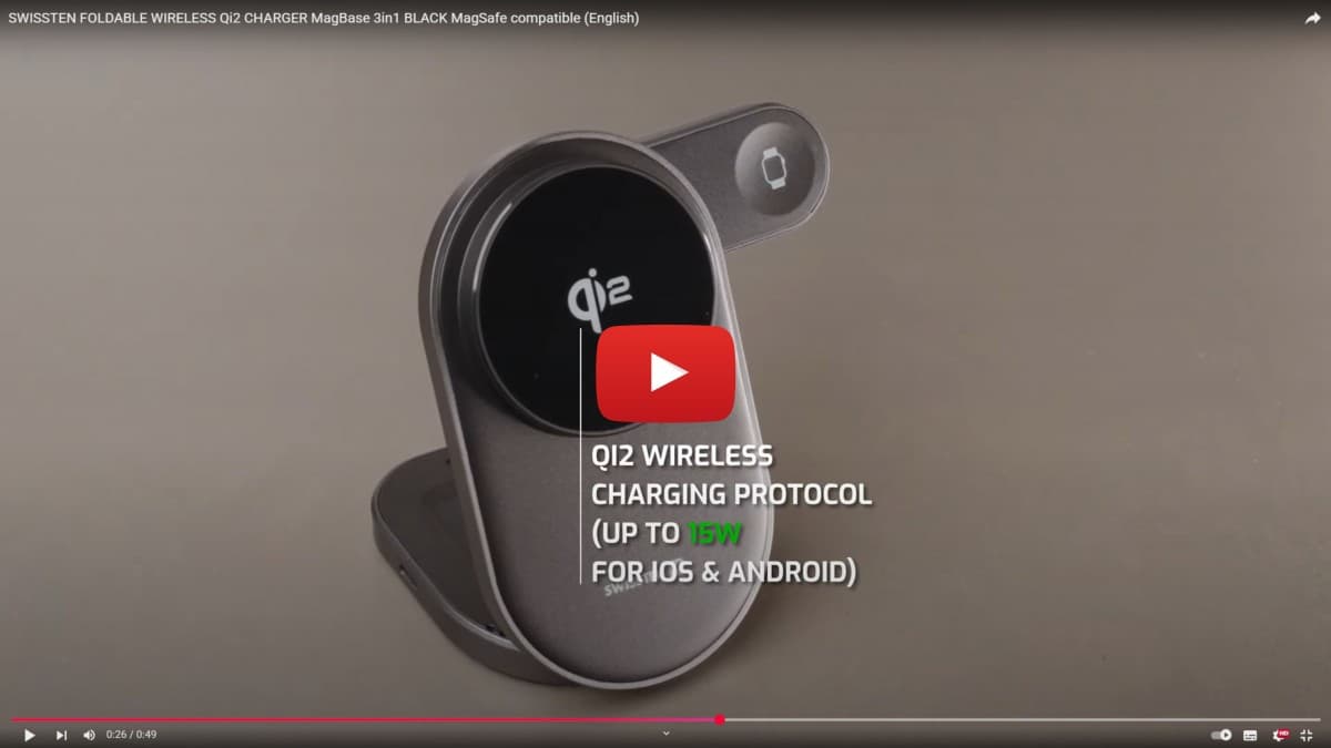 Skládací bezdrátová nabíječka Swissten QI2 Magbase 3v1 černá (kompatibilní s magsafe) - náhled 4