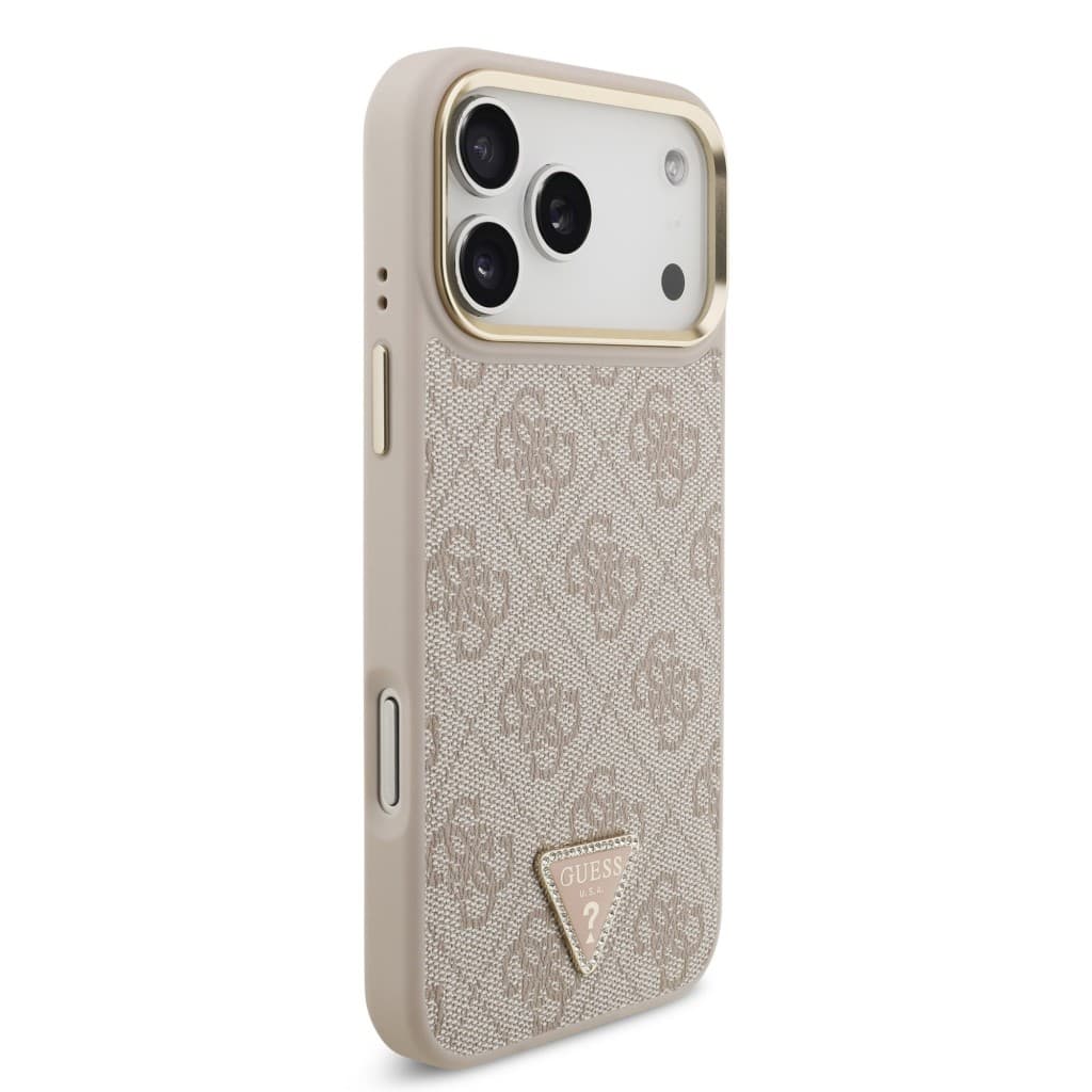 Zadní kryt Guess PU Leather 4G Triangle Logo Gold Frame MagSafe pro iPhone 17 Pro Max Pink - náhled 4