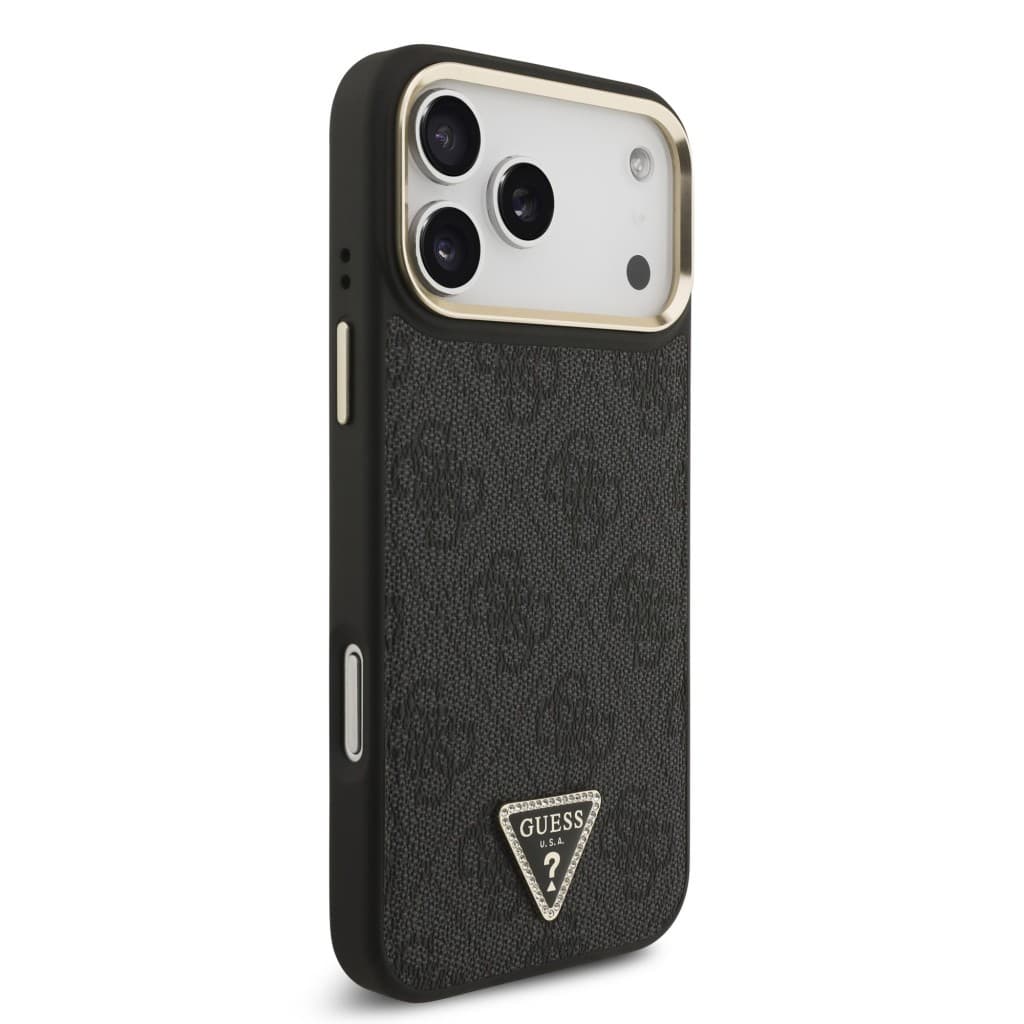Zadní kryt Guess PU Leather 4G Triangle Logo Gold Frame MagSafe pro iPhone 17 Pro Max Black - náhled 4