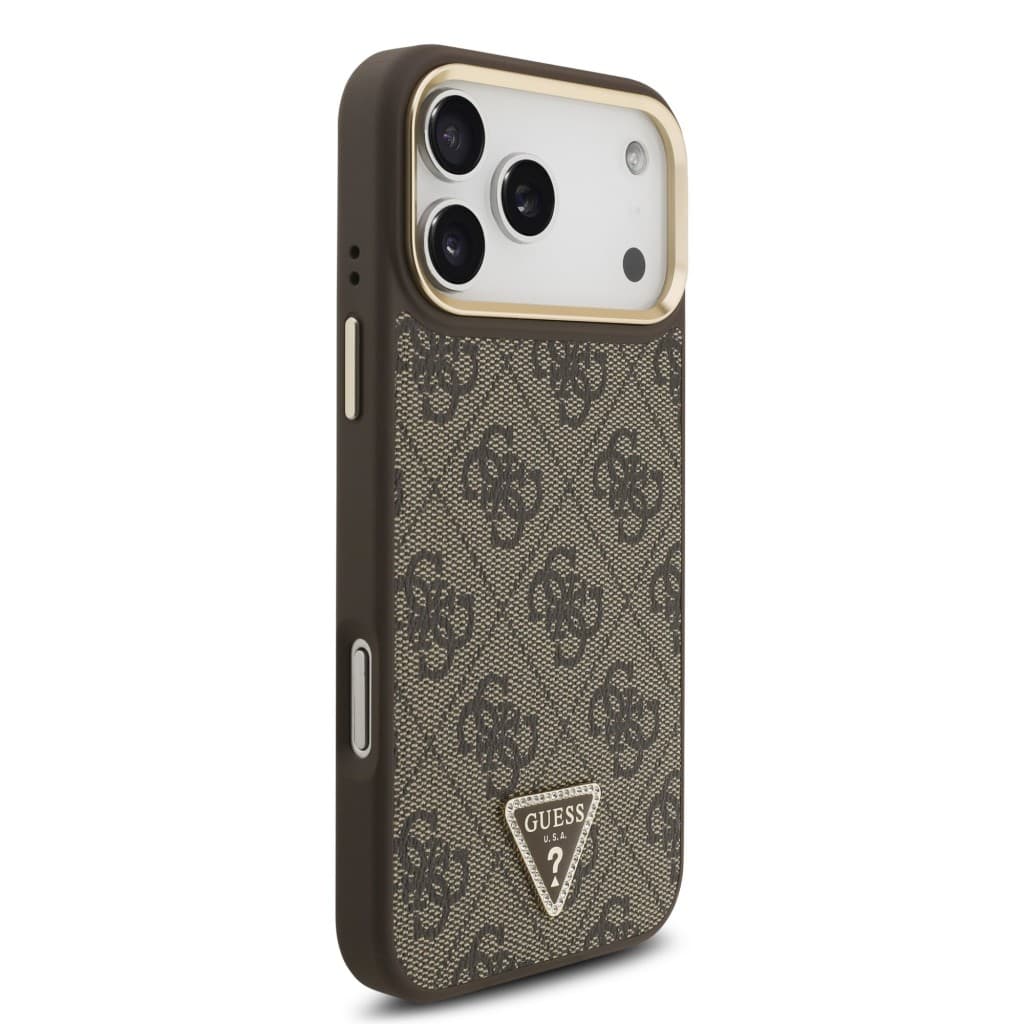Zadní kryt Guess PU Leather 4G Triangle Logo Gold Frame MagSafe pro iPhone 17 Pro Max Brown - náhled 4