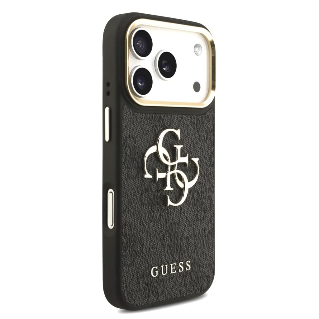 Zadní kryt Guess PU Leather 4G Metal Logo Gold Frame MagSafe pro iPhone 17 Pro Black - náhled 4