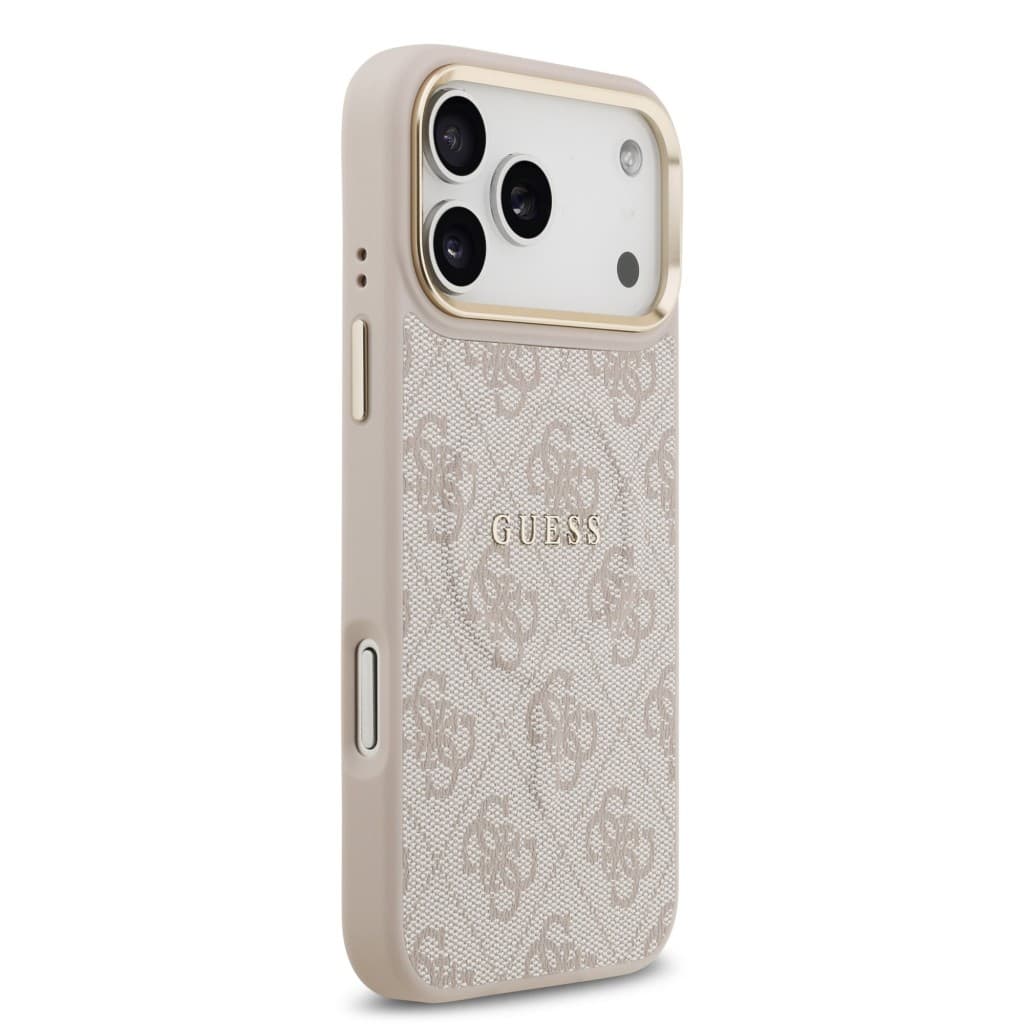 Zadní kryt Guess PU Leather 4G Gold Frame MagSafe pro iPhone 17 Pro Max Pink - náhled 4