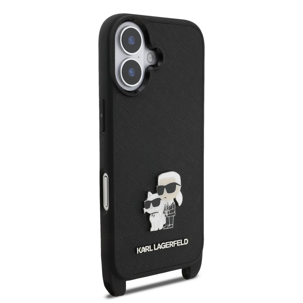 Zadní kryt Karl Lagerfeld Saffiano Crossbody Popruh Metal Karl and Choupette pro iPhone 17 Black - náhled 4