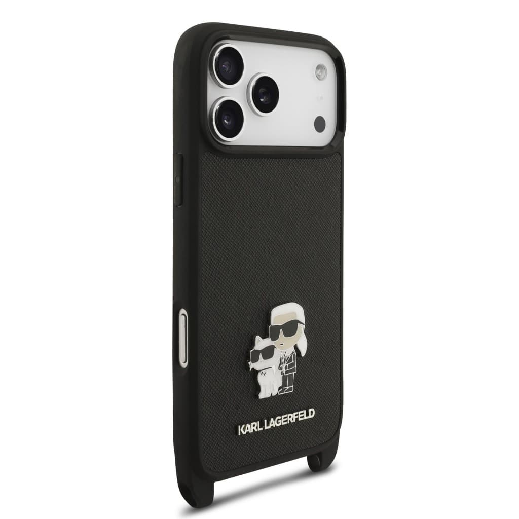 Zadní kryt Karl Lagerfeld Saffiano Crossbody Popruh Metal Karl and Choupette pro iPhone 17 Pro Black - náhled 4