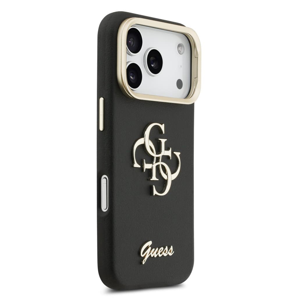 Zadní kryt Guess PU Grained 4G Logo Stand Camera Frame pro iPhone 17 Pro Black - náhled 4