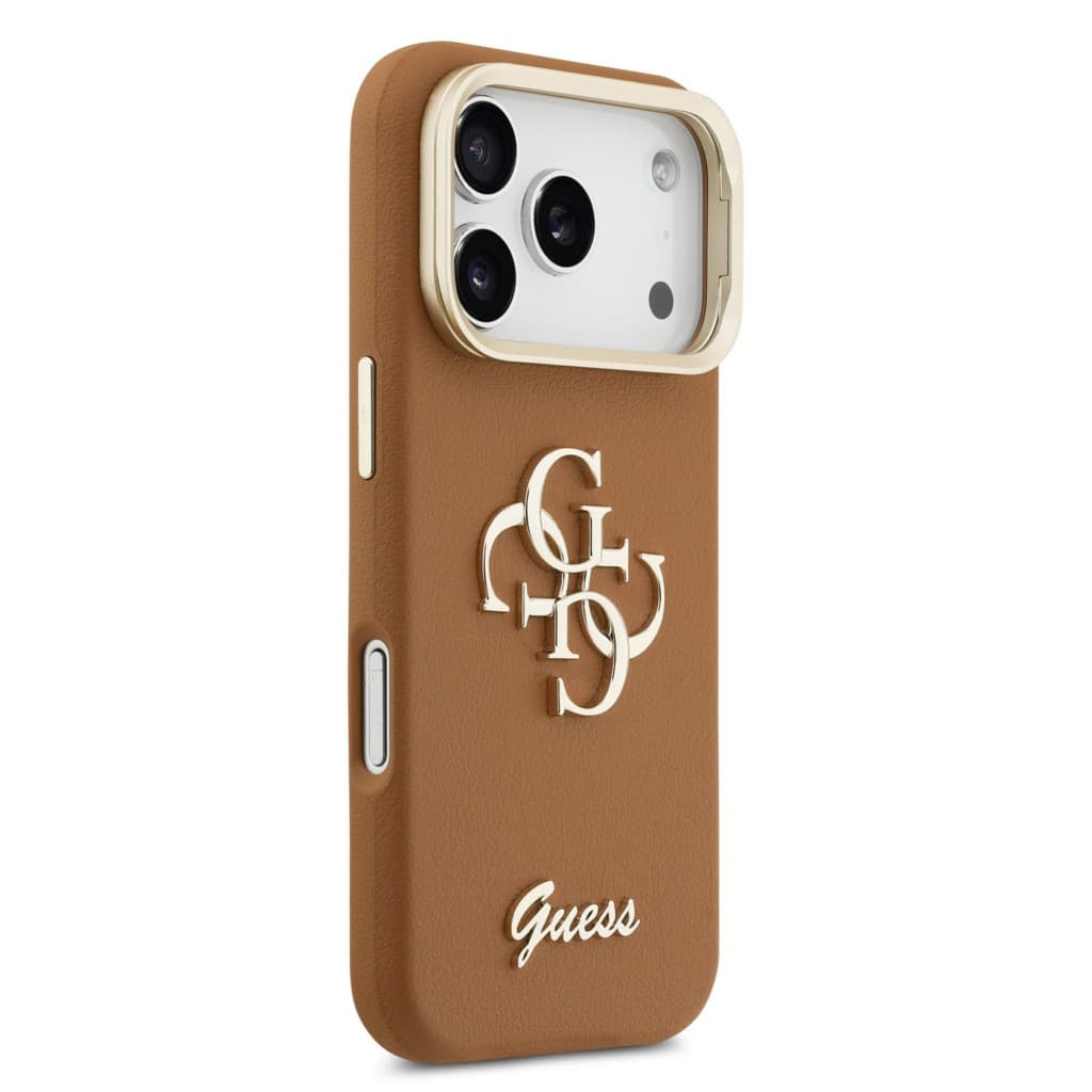 Zadní kryt Guess PU Grained 4G Logo Stand Camera Frame pro iPhone 17 Pro Brown - náhled 4