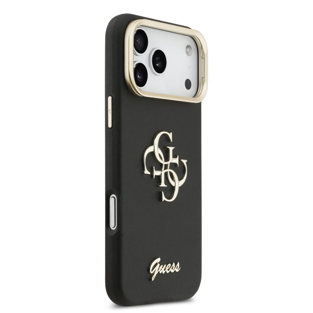 Zadní kryt Guess PU Grained 4G Logo Stand Camera Frame pro iPhone 17 Pro Max Black - náhled 4