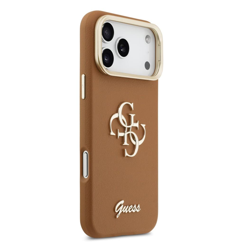 Zadní kryt Guess PU Grained 4G Logo Stand Camera Frame pro iPhone 17 Pro Max Brown - náhled 4