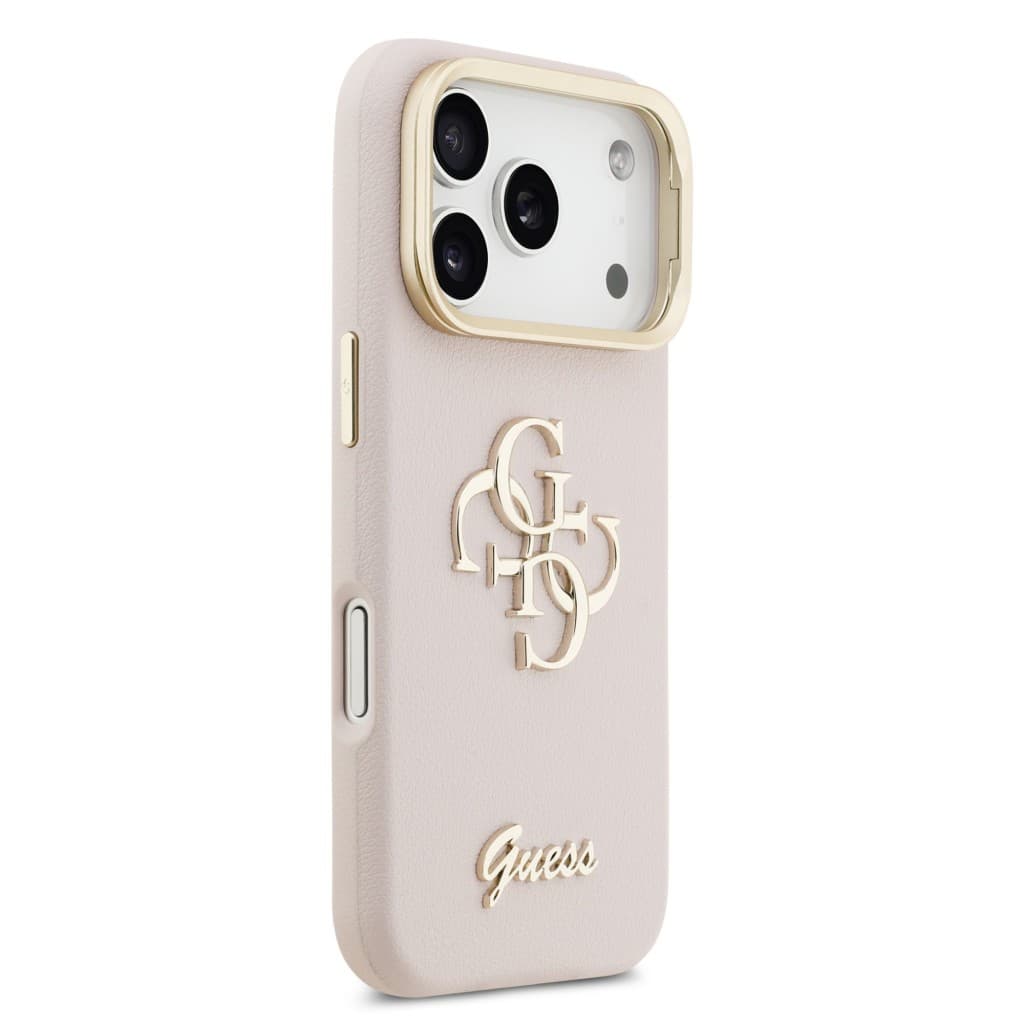 Zadní kryt Guess PU Grained 4G Logo Stand Camera Frame pro iPhone 17 Pro Pink - náhled 4