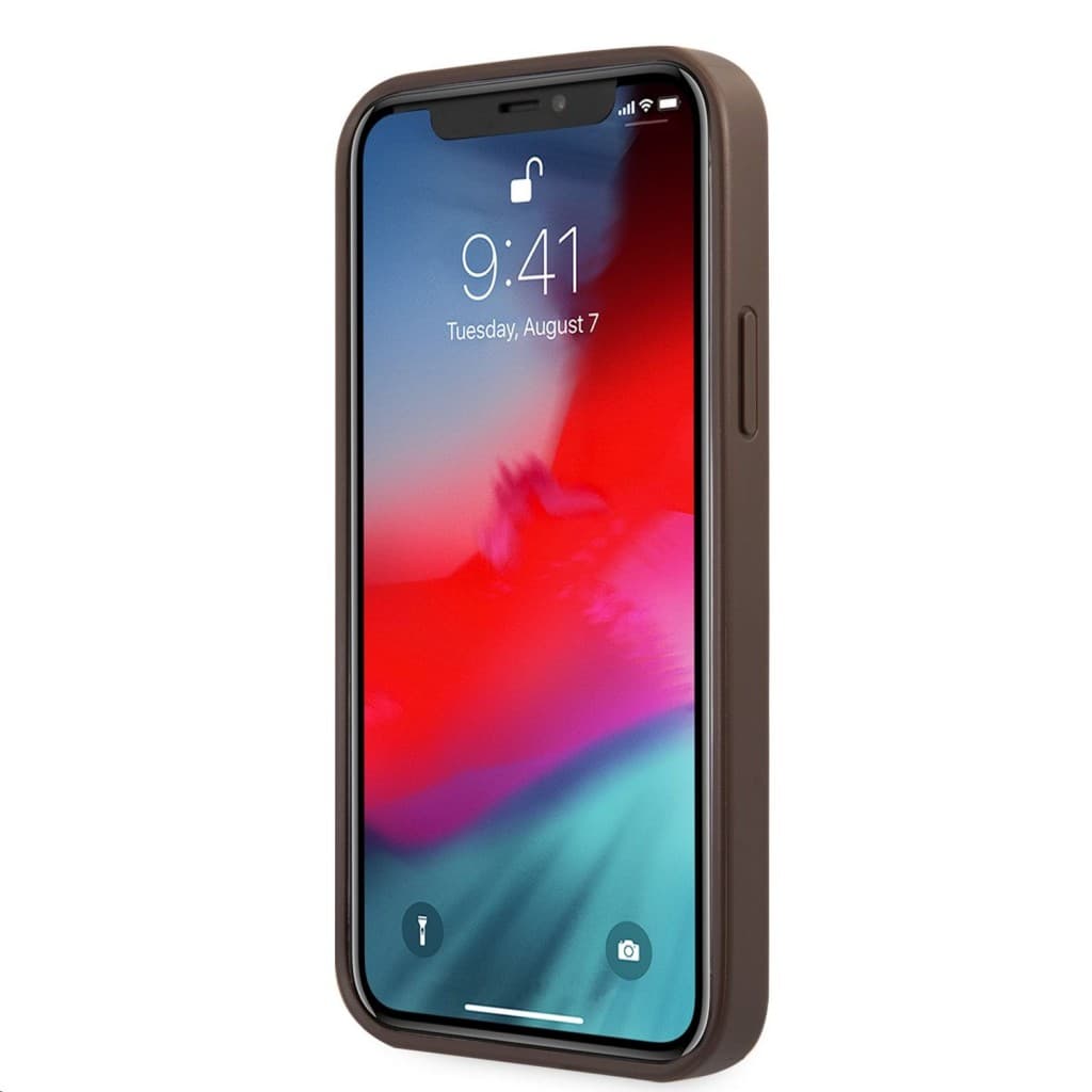 Zadní kryt Guess PU 4G Metal Logo pro iPhone 12-12 Pro Brown - náhled 4
