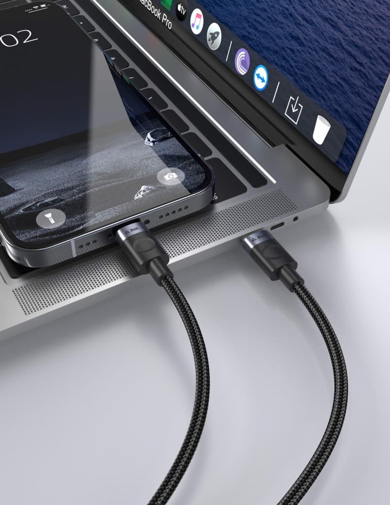 Textilní kabel iPeax USB-C - Lightning 1m, USB 2.0 černý - náhled 4