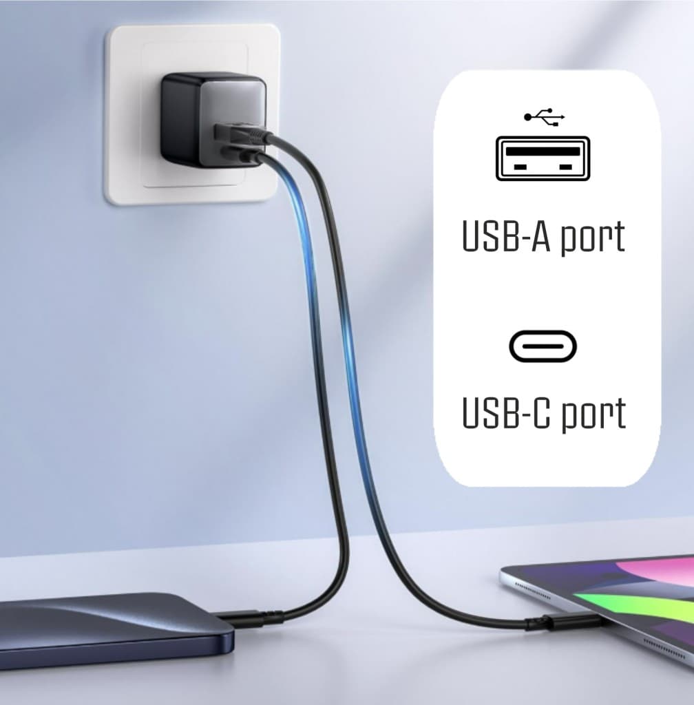 Adaptér iPeax GaN s funkcí rychlonabíjení 20W (USB-C + USB-A) černý - náhled 4