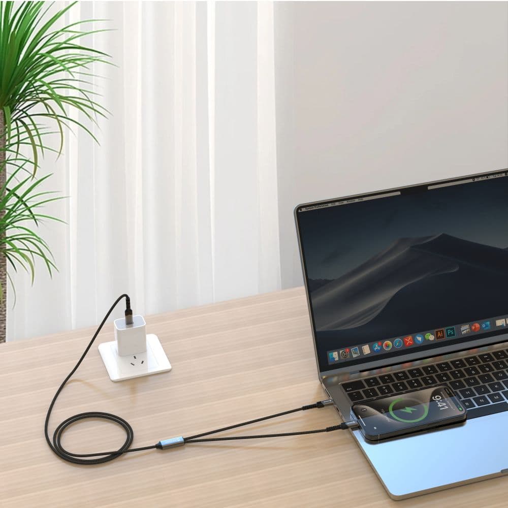 Nabíjecí kabel Swissten 2v1 100W USB-C - 2x USB-C 1,5 m černý - náhled 3