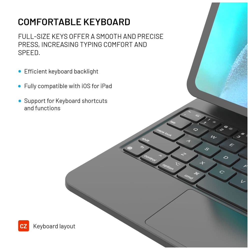 Pouzdro s bezdrátovou klávesnicí FIXED Typee pro Apple iPad Pro 12,9" (2018-2022)/iPad Pro 13"/iPad Air 13", CZ, černé - náhled 4