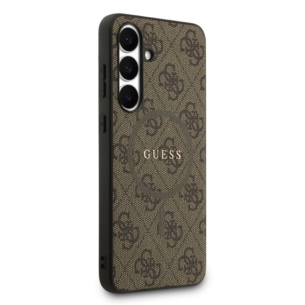 Zadní kryt Guess PU Leather 4G Colored Ring MagSafe pro Samsung Galaxy S25 FE Brown - náhled 4